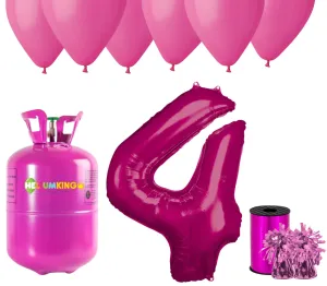 HeliumKing Helium párty set na 4. narozeniny s růžovými balónky