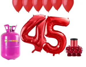 HeliumKing Helium párty set na 45. narozeniny s červenými balónky