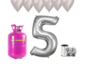 HeliumKing Helium párty set na 5. narozeniny se stříbrnými balónky