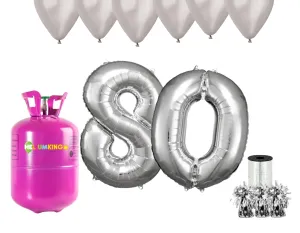 HeliumKing Helium párty set na 80. narozeniny se stříbrnými balónky