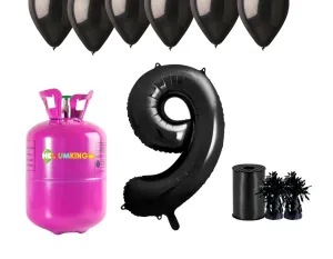 HeliumKing Helium párty set na 9. narozeniny s černými balónky