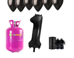 HeliumKing Helium párty set na 1. narozeniny s černými balónky