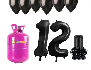HeliumKing Helium párty set na 12. narozeniny s černými balónky
