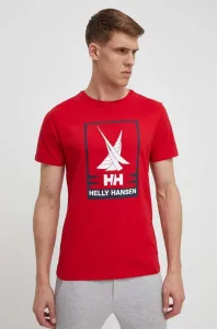 Bavlněné tričko Helly Hansen červená barva, s potiskem #6132358