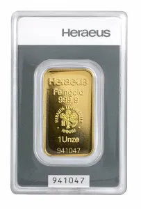 1 Oz (31,1 g) zlatý slitek,  Heraeus