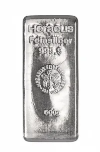500 g stříbrný slitek, Heraeus SA