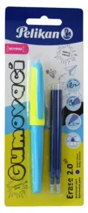 Gumovací pero neonově modré, 1 ks + 2 náplně