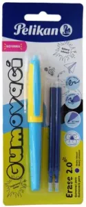 Gumovací pero žluto modré, 1 ks + 2 náplně