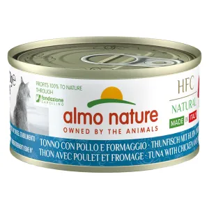 Výhodné balení Almo Nature HFC Natural Made in Italy 12 x 70 g - tuňák, kuřecí, sýr