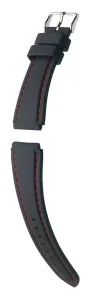Řemínek Hirsch Belize - černý, červené prošití - 20 mm - L – Standardní délka (doporučujeme) - 18 mm - Stříbrná + 5 let záruka, pojištění a dárek ZDARMA