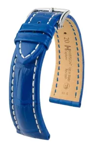 Řemínek Hirsch Capitano - královská modrá - 21 mm - L – Standardní délka (doporučujeme) - 18 mm - Stříbrná + 5 let záruka, pojištění a dárek ZDARMA