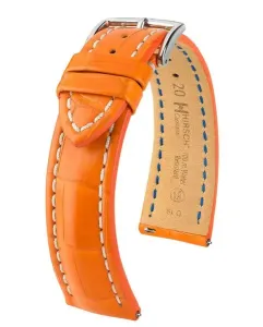 Řemínek Hirsch Capitano - oranžový - 20 mm - L – Standardní délka (doporučujeme) - 18 mm - Zlatá + 5 let záruka, pojištění a dárek ZDARMA