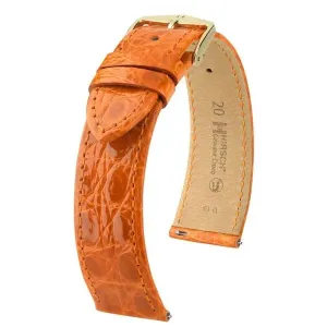Řemínek Hirsch Genuine Croco - oranžový, lesk - 13 mm - M – Střední délka - 12 mm - Zlatá + 5 let záruka, pojištění a dárek ZDARMA