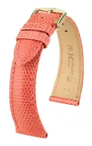 Řemínek Hirsch London Lizard - tmavě růžový, lesk - 21 mm - L – Standardní délka (doporučujeme) - 18 mm - Zlatá + 5 let záruka, pojištění a dárek ZDARMA