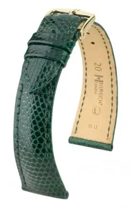 Řemínek Hirsch London Lizard - zelený, lesk - 14 mm - M – Střední délka - 10 mm - Zlatá + 5 let záruka, pojištění a dárek ZDARMA