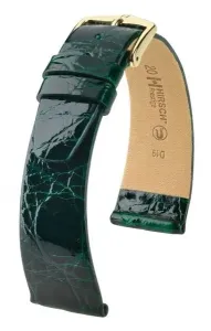 Řemínek Hirsch Prestige Crocodile - tmavě zelený - 14 mm - M – Střední délka - 12 mm - Zlatá + 5 let záruka, pojištění a dárek ZDARMA