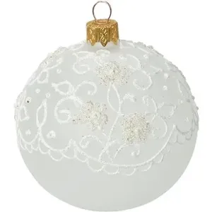 H&L Vánoční ozdoba koule 10cm, bílá s krajkovým motivem, varianta 2