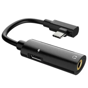 Redukce USB-C na 3,5 Jack pro připojení sluchátek + nabíjení kolmá HOCO LS19 černá
