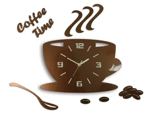 Moderní nástěnné hodiny COFFE TIME 3D COPPER  (nalepovací hodiny na stěnu)