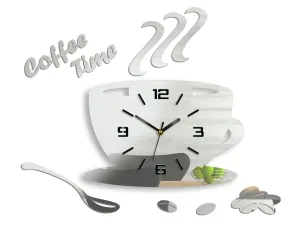 Moderní nástěnné hodiny COFFE TIME 3D MIRROR  (nalepovací hodiny na stěnu)