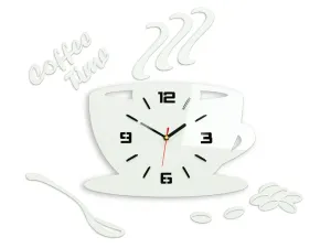 Moderní nástěnné hodiny COFFE TIME 3D WHITE  (nalepovací hodiny na stěnu)