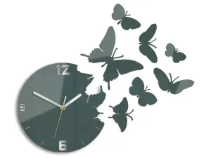 Moderní nástěnné hodiny MOTÝLE GRAY  (nalepovací hodiny na stěnu)