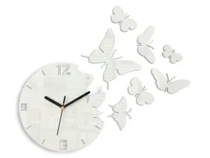 Moderní nástěnné hodiny MOTÝLE WHITE  (nalepovací hodiny na stěnu)