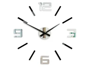 Moderní nástěnné hodiny SILVER XL BLACK-MIRROR  (nalepovací hodiny na stěnu)