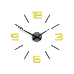 Moderní nástěnné hodiny SILVER XL GREY-YELLOW  (nalepovací hodiny na stěnu)