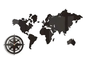 Moderní nástěnné hodiny WORLD MAP WENGE  (nalepovací hodiny na stěnu)