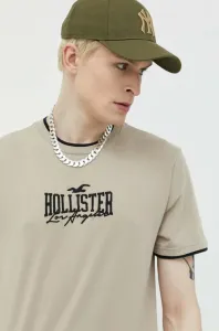 Bavlněné tričko Hollister Co. béžová barva, s aplikací