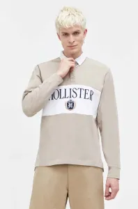 Bavlněné tričko s dlouhým rukávem Hollister Co. hnědá barva, s aplikací