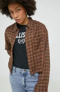 Košile Hollister Co. dámská, hnědá barva, regular, s klasickým límcem #5404925