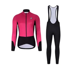 HOLOKOLO Cyklistická zimní bunda a kalhoty - CLASSIC LADY - černá/růžová #5287003