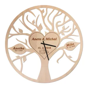 Dřevěné nástěnné hodiny - Rodinný strom života Velikost hodin: průměr 30cm