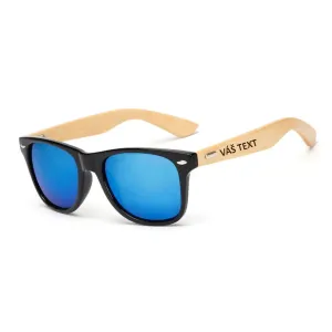 Sluneční brýle s bambusovými nožičkami - Černý rámeček s modrými sklíčky