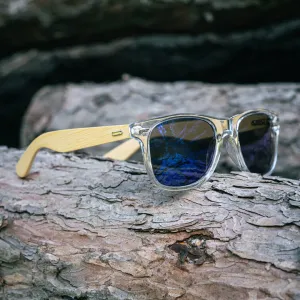 Sluneční brýle s bambusovými nožičkami - Transparentní rámeček s modrými sklíčky
