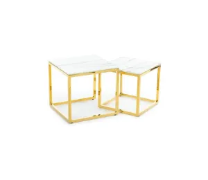 HowHomely SADA 2x Konferenční stolek LIGHT 42x45 cm zlatá/bílý mramor