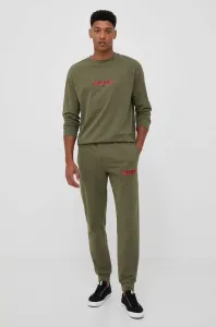 Bavlněné kalhoty HUGO zelená barva, s potiskem
