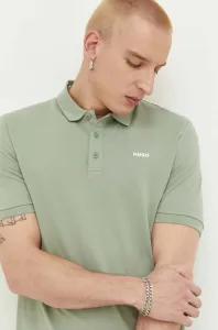 Bavlněné polo tričko HUGO zelená barva