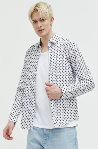 Bavlněné tričko HUGO bílá barva, regular, s italským límcem