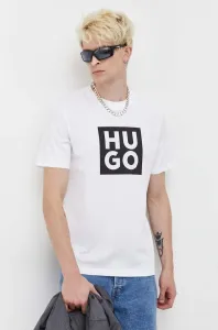 Bavlněné tričko HUGO bílá barva, s potiskem #5966676