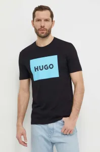 Bavlněné tričko HUGO černá barva, s potiskem #6132266