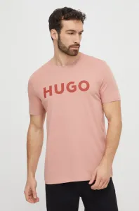 Bavlněné tričko HUGO růžová barva, s potiskem