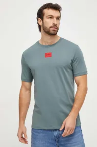 Bavlněné tričko HUGO zelená barva, s aplikací