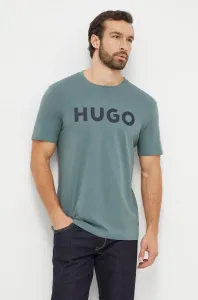 Bavlněné tričko HUGO zelená barva, s potiskem #6132255