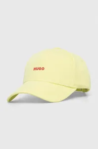 Bavlněná baseballová čepice HUGO žlutá barva, s potiskem