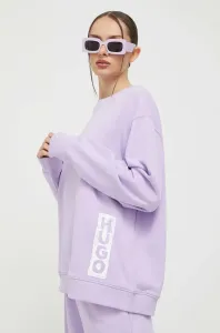 Bavlněná mikina HUGO dámská, fialová barva, vzorovaná #5456685