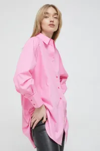 Košile HUGO růžová barva, relaxed, s klasickým límcem