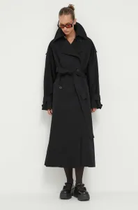 Kabát HUGO dámský, černá barva, přechodný, dvouřadový